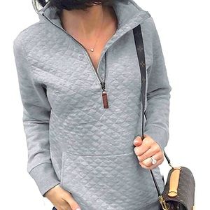 Light Grey Quilted Pattern Half Zip Sweatshirt